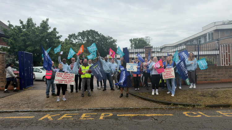 A picket of striking teachers became a regular sight outside the Convent High School